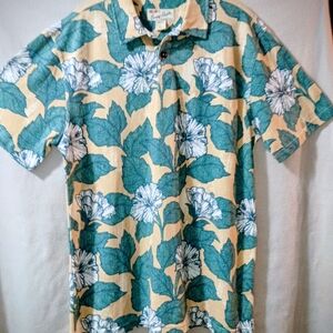 Crazy Shirts Mens Hawaiian Blue & Yellow Polo Type Large New W/ Tags